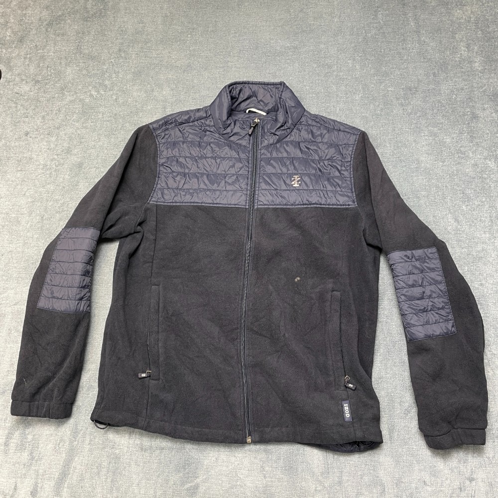 Izod Fleece Jacket Mens L Black Mock Neck Quilted Spellout Logo Winter Full Zip